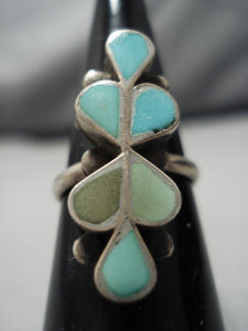 Marvelous Vintage Zuni Native American Blue Gem Turquoise Sterling Silver Ring-Nativo Arts