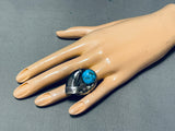 Huge Native American Navajo Turquoise Authentic Bear Sterling Silver Ring-Nativo Arts