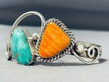Superior Native American Navajo Royston Turquoise & Spiny Oyster Sterling Silver Bracelet Signed-Nativo Arts