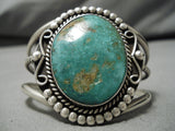 Huge Domed Royston Turquoise Vintage Native American Navajo Sterling Silver Bracelet Cuff-Nativo Arts