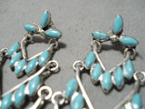 Fantastic Zuni Turquoise Sterling Silver Dangle Earrings Native American-Nativo Arts