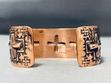 Heavy Detailed Cross Native American Navajo Important Copper Bracelet Cuff-Nativo Arts