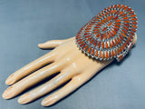 Monumental Native American Navajo Coral Teardrop Sterling Silver Bracelet Cuff-Nativo Arts