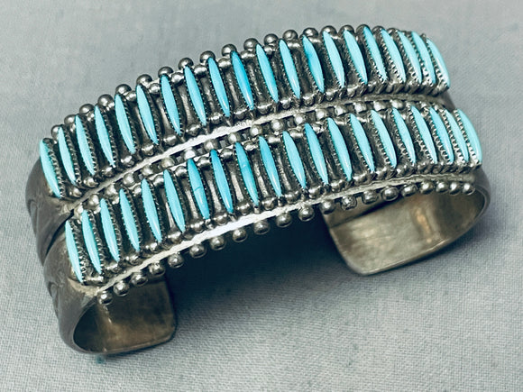 One Of The Best Vintage Native American Zuni Needle Turquoise Sterling Silver Bracelet-Nativo Arts