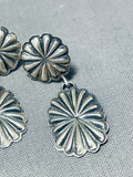Hand Tooled Concho Native American Navajo Sterling Silver Shell Earrings-Nativo Arts