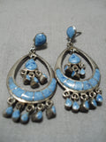 Best Vintage Zuni Native American Navajo Lapis Inlay Sterling Silver Chandelier Earrings Old-Nativo Arts