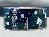 One Of The Finest Vintage Native American Navajo Turquoise Inlay Sterling Silver Bracelet-Nativo Arts