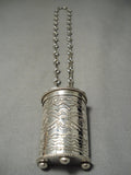 Important Native American Navajo Hand Tooled Sterling Silver Turquoise Pillbox Necklace!!-Nativo Arts