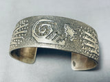 Intriguing Native American Navajo Signed Sterling Silver Hands Textured Bracelet-Nativo Arts