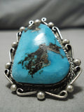 One Of The Biggest Vintage Native American Navajo Morenci Turquoise Sterling Silver Ring-Nativo Arts