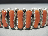 One Of The Best Native American Navajo Coral Sterling Silver Bracelet Heavy-Nativo Arts
