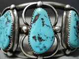 Impressive Vintage Native American Navajo Old Kingman Turquoise Sterling Silver Bracelet Native-Nativo Arts