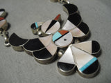 Intricate! Vintage Zuni Native American Turquoise Inlay Sterling Silver Necklace-Nativo Arts