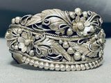 One Of The Most Detailed Ever Vintage Native American Navajo Sterling Silver Leaf Bracelet-Nativo Arts