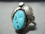 Incredible Vintage Native American Navajo Leaf Sleeping Beauty Turquoise Sterling Silver Ring-Nativo Arts