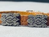 Handmade Horny Toad Vintage Native American Navajo Sterling Silver Leather Buckle Bracelet-Nativo Arts