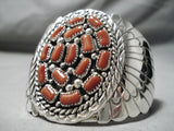 Huge Modernistic Native American Navajo Chunky Coral Sterling Silver Bracelet Ring Set-Nativo Arts