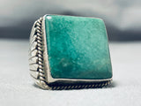 Enormous Vintage Native American Navajo Green Square Cut Turquoise Sterling Silver Ring-Nativo Arts