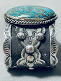 Colossal Native American Navajo Signed Pilot Mountain Turquoise Sterling Silver Bracelet-Nativo Arts