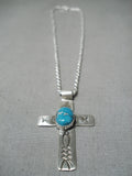 Native American Important Jeanette Dale Turquoise Cross Sterling Silver Necklace-Nativo Arts