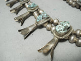 Women's Longer Vintage Native American Navajo Turquoise Sterling Silver Squash Blossom Necklace-Nativo Arts