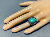 Outstanding Vintage Native American Navajo Green Turquoise Sterling Silver Ring-Nativo Arts