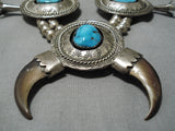 Opulent Vintage Native American Navajo Turquoise Sterling Silver Concho Squash Blossom Necklace-Nativo Arts