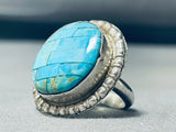 Huge Turquoise Brick Wall Native American Navajo Sterling Silver Inlay Ring-Nativo Arts