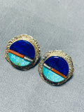Important 14k Gold Vintage Native American Navajo Lyndon Tsosie Inlay Earrings-Nativo Arts