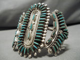 Native American Huge Museum Vintage Zuni Needlepoint Turquoise Sterling Silver Bracelet-Nativo Arts