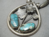 Marvelous Vintage Native American Navajo Pilot Mountain Turquoise Sterling Silver Necklace Old-Nativo Arts