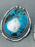 Native American Rare Signed Santo Domingo Spiderweb Turquoise Sterling Silver Earrings-Nativo Arts