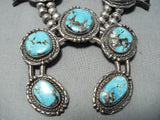 Women's Vintage Native American Navajo Morenci Turquoise Sterling Silver Squash Blossom Necklace-Nativo Arts