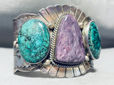 One Of Craziest Ever Vintage Native American Navajo Charoite Turquoise Sterling Silver Bracelet-Nativo Arts