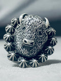 Outstanding Big Detailed Native American Navajo Sterling Silver Buffalo Ring-Nativo Arts
