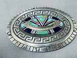 Museum Quality Technique Vintage Native American Navajo Turquoise Inlay Sterling Silver Buckle-Nativo Arts