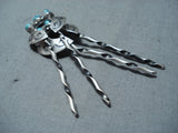 Fantastic Vintage Native American Navajo Blue Diamond Turquoise Sterling Silver Hairpins Old-Nativo Arts
