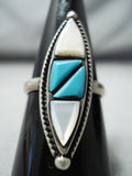Superb Vintage Native American Navajo Turquoise Mother Of Pearl Sterling Silver Ring-Nativo Arts