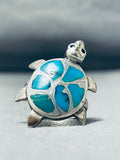 Native American Whimsical Vintage Turquoise Sterling Silver Turtle Ring-Nativo Arts
