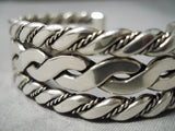 Coil Genius Native American Navajo Sterling Silver Hand Woven Bracelet Havy Cuff-Nativo Arts
