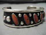 Museum Quality Vintage Native American Navajo Slanted Coral Sterling Silver Bracelet Old-Nativo Arts