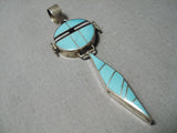 Native American Important Vintage Jemenez Turquoise Inlay Sterling Silver Pendant-Nativo Arts