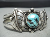 Amazing Vintage Native American Navajo Blue Turquoise Sterling Silver Leaf Bracelet Old-Nativo Arts
