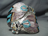 One Of The Most Detailed Native American Zuni Turquoise Sterling Silver Inlay Bracelet-Nativo Arts