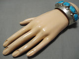 Magnificent Vintage Native American Navajo Large Turquoise Sterling Silver Convex Bracelet-Nativo Arts