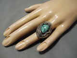 Huge Vintage Native American Navajo Green Turquoise Sterling Silver Ring-Nativo Arts