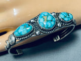 Mesmerizing Native American Navajo Signed Carico Lake Turquoise Sterling Silver Bracelet-Nativo Arts