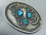 Authentic Vintage Native American Navajo Turquoise Sterling Silver Swirl Buckle-Nativo Arts