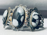 One Of Most Unique Vintage Native American Navajo Snowflake Obsidian Sterling Silver Bracelet-Nativo Arts