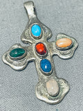 Beautiful Vintage Native American Navajo Turquoise Sterling Silver Cross Pendant-Nativo Arts